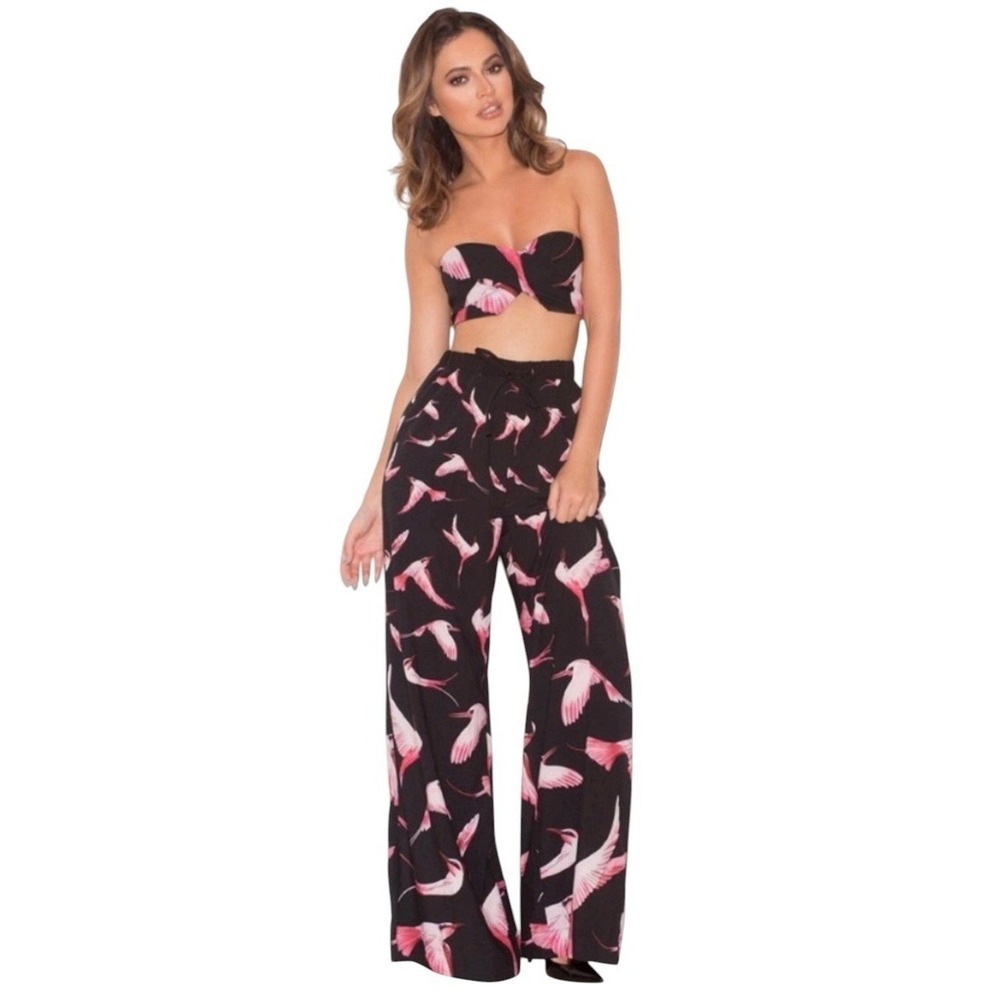 House Of Harlow 1960 Small Bird Pants Palazzo Satin Floral Wide Leg Pink‎ Read